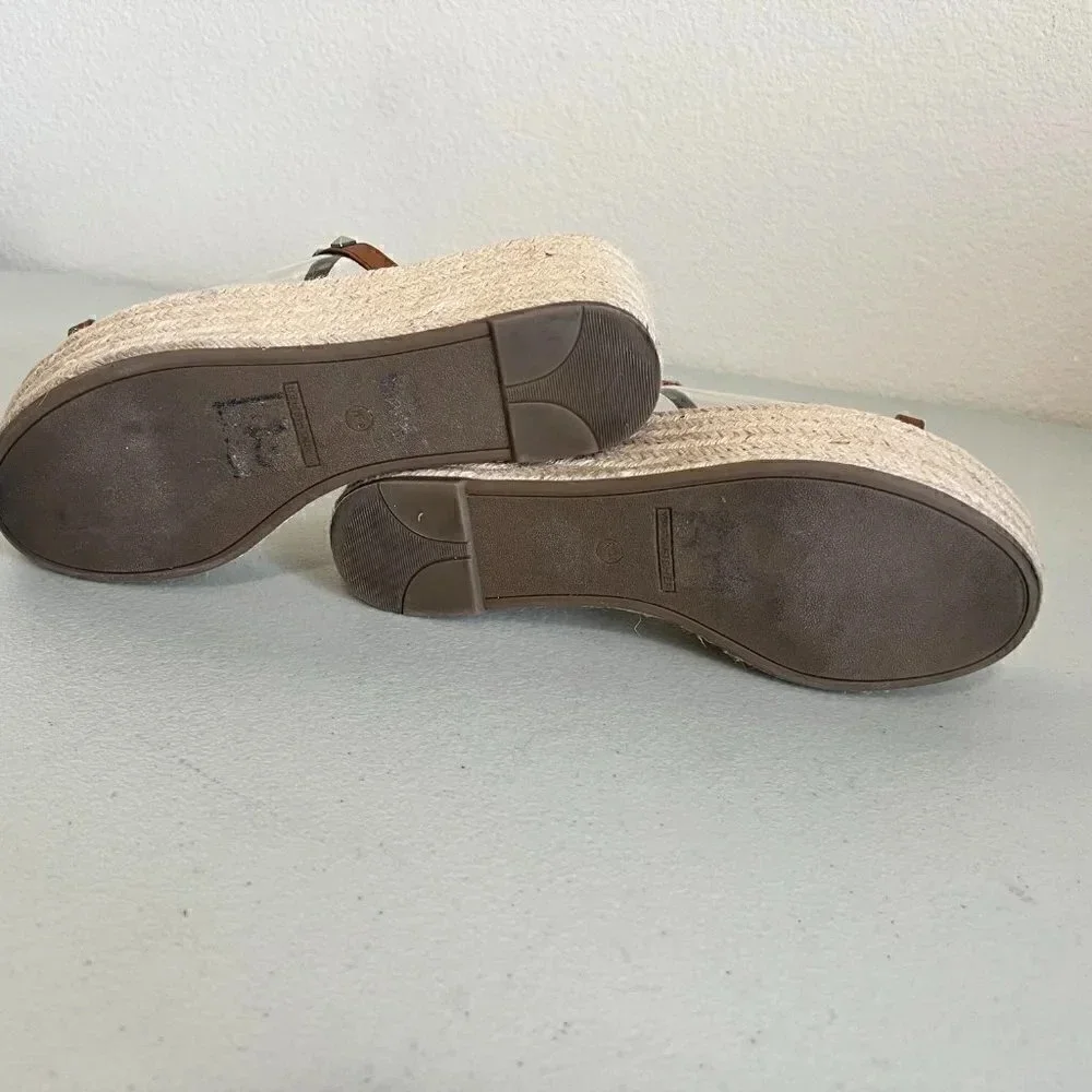 Marc Fisher Womens Leather Studded Espadrille Platform Sandals Brown Size 8 1/2M